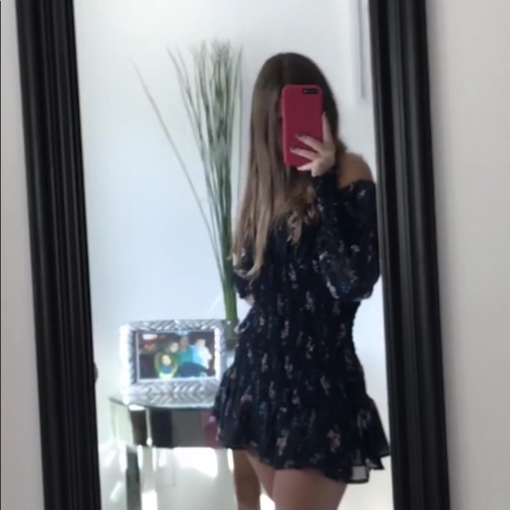 black ribbed formal mini dress with flowers